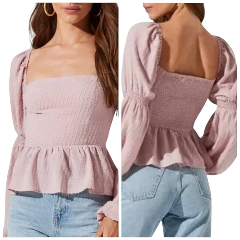 ASTR The Label Lilac Smocked Peplum Top